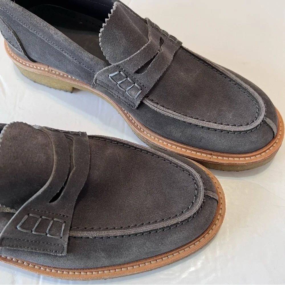 EUC Mens AQUATALIA Ulrich Weatherproof Suede Penny Loafer Fog Size 7.5